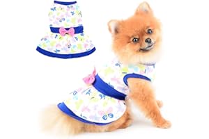 PAIDEFUL Abito per Cani di Piccola Taglia Gatti Ragazze Gilet di Cotone Morbido Gonna con Fiocco Cucciolo Chihuahua Vestiti Abbigliamento per Animali da Compagnia Festa di Compleanno Primavera Estate