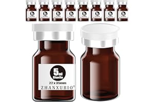 ZHANXUBIO Flaconi vuote sterili con porta di iniezione autoguarigione e tappo in plastica di alluminio, confezione sterile (5 ml ambra 10 pezzi)