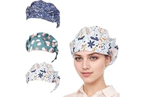 DHWEKU 3 Pezzi cuffia cucina donna Cappelli da Lavoro con Bottoni cuffietta chirurgica,Regolabili con Fascia a Coda di Cavallo,per Coprire Capelli,Includono Cuffie per Doccia,Cappelli Chirurgici e Bandane