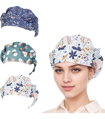 Cuffia Chirurgica Per Infermiera Donna In Cotone Con Fascia Antisudore – Cappellino Regolabile Con Apertura Per Coda Di Cavallo, Stampa Floreale