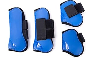 Merauno® Lot de 4 guêtres pour chevaux - Pour l'avant derrière coque rigide et fermeture Velcro - Pour homme et femme - En polyuréthane robuste et élastique - Taille S (poney) - Bleu
