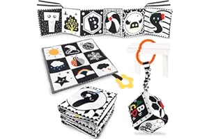 Collazoey Libri Sensoriali Neonato, Libro sensoriali in bianco e nero ad alto contrasto, Libro Interattivo Giocattoli Educativi, Giocattoli Educativi Sviluppo Cognitivo visiva e Intellettivo, Lavabile