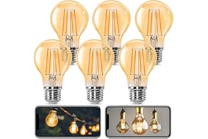 Aigostar - Bombilla LED E27 Edison, 10W Equivalente a 77W, Blanco Cálido 2200K, 1100 Lúmenes, Bombilla LED Vintage Decorativa A60 de Filamento, No Regulable, Cristal ámbar, Pack 6