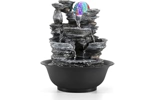 ‎DYNA-LIVING Dyna-Living Zimmerbrunnen Tischbrunnen mit Rollender Kugel, Brunnen Polyresin Springbrunnen LED-Beleuchtung Mehrfarbig, Tischplatte Wasserbrunnen Steingarten