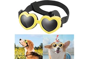 MOYUBATH Small Dog Sunglasses Pet Goggles UV Protection Heart Shape Puppy Goggles Windproof Waterproof Adjustable Strap Doggie Sun Glasses (Yellow)