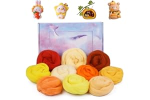 Deudy 10 Farben 15 Gramm Filzwolle Märchenwolle, Schafschurwolle zum Filzen, Roving Filzen für Nadelfilzen Starter Set DIY Handwerk Kreationen (Herbst)