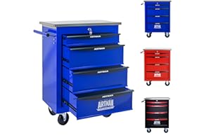 ELIHGTBY Werkzeugwagen leer mit 4 Schubladen Werkstattwagen als Mobile Werkbank mit Rollen Schwerlast zentral abschließbar Werkzeugschrank für Garage & Werkstatt Workshop Trolley Schwarz & Blau