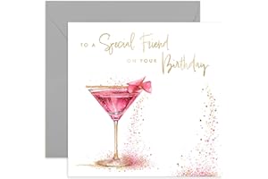 OLD ENGLISH COMPANY Old English Co. Special Friend Birthday Card - Special Birthday Card for Best Friend - Fabulous Pink Cocktail Gold Foil Glitter Design for Women - 40th, 50th - Cute Card for Her | Blank Inside