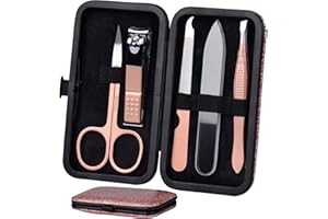HANTEKAS Manicure Set Nail Clippers Kit 5 Pieces in 1 Stainless Steel Professional Grooming Nail Care Tools Including Nano Glass Nail Shiner Buffer File Gift for Men Husband Boyfriend Parents Women