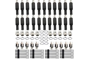 RUNCCI-YUN 20 Connettori DC a pannello jack 5,5 mm x 2,1 mm, per spina di alimentazione CC + 20 connettori adattatori jack, femmina, Per connettore femmina da pannello + 20 tappi protettivi in gomma