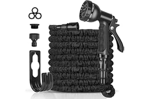 DISDARKDAY Gartenschlauch Flexibel 30m, Flex Garten Schlauch Wasserschlauch mit 8 Modi Erweiterbare Schlauch Spritzpistole 3/4 zoll und 1/2 zoll Magisches Wasserrohr, Schwarz