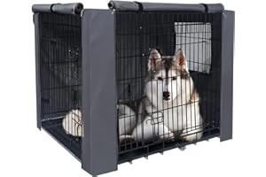 PETKEI Dog Crate Cover Large – Waterproof 600D Oxford Dog Cage Cover for 1 & 2 Door Wire Crates, Breathable Mesh Window, Pocket & Blackout Design for Calming Comfort (Cover Only, 36 Inch / 91 cm)