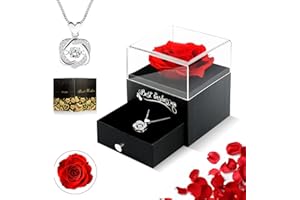 LAMTOR Preserved Real Rose Gifts for Womens, Handmade Eternal Real Rose Flower with Heart Necklace Gifts for Her Girlfriend Mum Wife Mother on Birthday,Anniversary,Valentines,Mother's Day,Christmas
