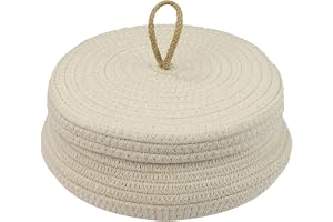 HMF Rund Förvaringskorg med lock för badrum Bomull Platt 25,5 x 11,5 cm Creme