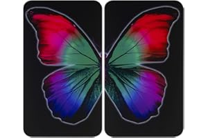 WENKO Protection plaque de cuisson "Papillons Nocturnes" en verre trempé | Pour toute plaque | Couvre plaque cuisson, planche à découper, extension plan de travail | Lot de 2 | 52x30cm | Multicolore
