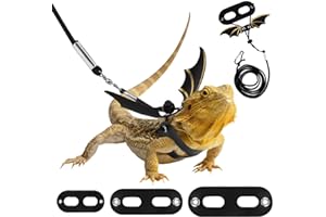 Pawaboo Harnais et laisse pour animaux de compagnie - 3 harnais en cuir ajustables - Lézards - Noir + doré