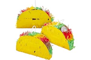 BLUE PANDA 3 Pack Mini Taco Pinatas - 6.25 x 2 x 3.6 in - Taco Decorations & Mini Pinata Favor