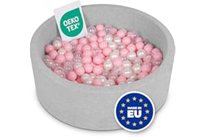 SELONIS Piscina Soffice per Bambini 90X30cm/300 Palline Rotonda, Grigio Ch:Rosa Ch/Perla/Transparente