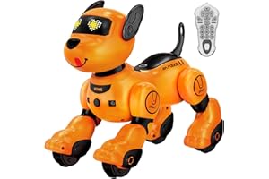 anysun Perro Robot, Juguete de Perro Robot Recargable, Juguete Programable con Función de Seguimiento, Comandos de Voz, Control Remoto y Sensor Táctil, Regalo Ideal de Navidad para Niños (Amarillo)
