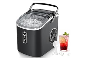 EUHOMY Macchina del Ghiaccio Casa: 9 Cubetti in 6 Minuti, Macchina per il Ghiaccio Autopulente, 12KG/24H, 2 Dimensioni di Ghiaccio, con Maniglia/Paletta/Cestello, Nero