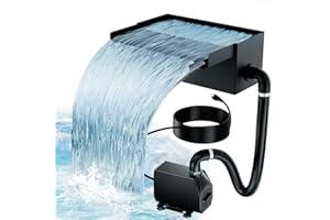 Biling Pond Waterfall Spillway Set, 8inch 304 Stainless Steel Overflow Pool Waterfall Spillway Fountain with 660GPH Pump and Durable Pipe for Pond, Pool, Stream, Garden, Patio Decoration