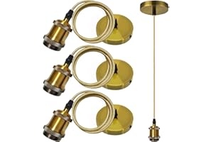 VEGENA 3 Pcs Suspension Luminaire Vintage und Support de Lampe E27 , Douille Ampoule avec Câble, Suspension Luminaire avec Câble, Luminaire Suspension avec Câble Pendule 100 cm pour éclairage, Or Antique