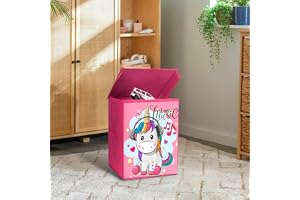 PrettyKrafts Unicorn Kid's Storage Box and Organiser, Organizer Storage Box, Wardrobe Organizer for Storage, Kids Storage Box, Cloth Organizer for Storage (30x30x40cm, Pink) Fabric