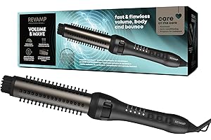 REVAMP Volume and Wave Ceramic Hot Brush Styler - 32 mm Round Barrel Hair Brush, Ionic, Progloss Oils, Long Lasting Bounce - Fast Heat, Retractable Cool Bristles, Snag Free Styling