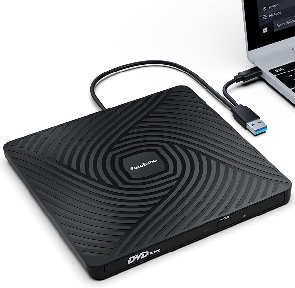 PeroBuno External CD DVD Drive, USB 3.0 Type-C Optical Drive, 0.5-inch Ultra-Slim Portable DVD CD ROM Disc Player Reader Writer Rewriter Burner Recorder for Laptop PC Macbook Windows Linux Mac OS - 1