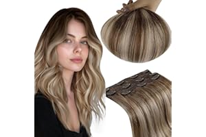 ‎RUNATURE RUNATURE Echthaar Extensions Clip Balayage Braun Blond 40cm 3Pcs Clip in Extensions Echthaar Balayage Braun Ombre Blond 50g Clip Extensions Echthaar Günstig Echte Haare #3/8/22