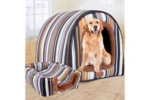 qing yun Grande cuccia per cani di lusso, calda e lussuosa, XL XXL, per interni, cuccia per cani e gatti, grotta igloo, per interni ed esterni, lavabile (L 60 x 48 x 43 cm, J)