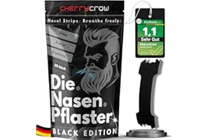 ‎CHERRYCROW CherryCrow - Die Nasenpflaster | (30 Stück) Premium Schwarz Nasal Strips für besseres Atmen 100% Hautverträgliche Pflaster - Leistungsfähigkeit und besserer Schlaf Sport Anti Schnarchen Streifen