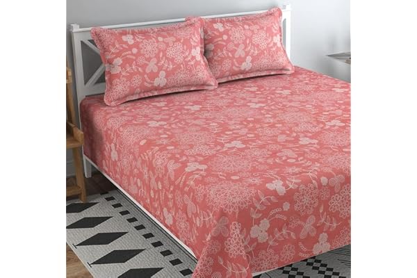 BSB HOME® 200 TC 100% Cotton Feel Bedsheet for Double Bed with Two King Size Pillow Covers Soft/Breathable Wrinkel Free - 90x