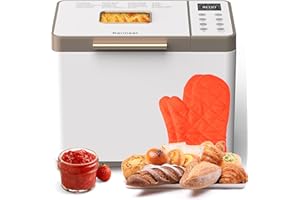 Karinear Bread Maker, Upgrade 20 Function Bread Machine with Gloves, 15 H Timer & 20 Preset Function, 2LB Stainless Steel Bread Maker Machine with 3 Loaf Sizes 3 Crust Colors