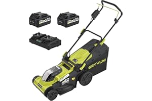 SEYVUM Cordless Lawnmower,40cm Electric Lawn Mower Cordless with 2 x 4.0Ah Batteries,40V Brushless Push Lawn Mower with 45L Grass Collection Bag, 6 Position Height Adjustment Battery Operated Mower