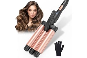 BESTOPE RAY Lockenstab 3 Fässer Beach Waves - Welleneisen Lockenstab Einstellbar Schnell Eerhitzendes Lockenstab für Langes Kurzes Haar, Roségold