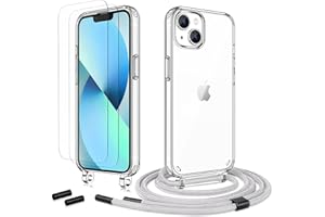 Anshow Handykette für iPhone 13 Mini Hülle mit Band + 2 Schutzfolie, Robust Necklace Extrem Stoßfest Handyhülle iPhone 13 Mini Case Transparent Schutzhülle zum Umhängeband Abnehmbar, Grau