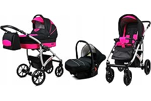 BabyLux® Enfant Poussette Combinée Set 3 en 1 - Largo - incl. Nacelle, Canne, Siège de voiture - Siège Auto - Landau Bébé - avec Sac à langer, Habillage pluie, Moustiquaire etc.