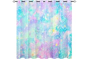 YUANZU Rainbow Mesh Curtains - Kids Fantasy Gradient Backdrop with Splash Print Pattern Eyelet Blackout Thermal Insulated Room Darkening Window Drapes for Boys Girls Bedroom 2 Panels W168cm x D137cm