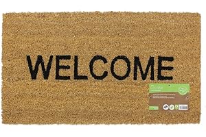 JVL Heavy Duty Welcome PVC Backed Coir Entrance Door Mat, Vinyl, Brown, 33.5 x 60 cm