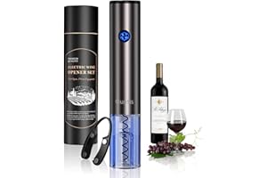 Quntis Elektrischer Flaschenöffner 6s Korkenzieher Elektrischer Automatischer Weinflaschenöffner Leistungsanzeige mit Folienschneider und USB Ladekabel für Weihnachten, Partys, Geschenkset- Schwarz