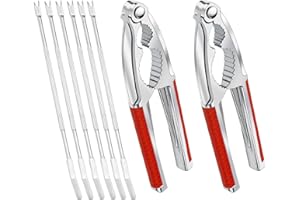 Windspeed 2+6PCS Nut Crackers and Picks, Heavy Duty Nut Cracker for All Walnut with Non-Slip Handle, 2PCS Pecan Cracking Tool / 6PCS Forks (Red)
