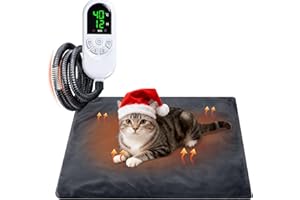 Qoosea Tapis Chauffant Chat Chien, Couverture Chauffante Animaux avec Minuterie Auto Off Réglable Température 30-60°C, Imperméable Couverture Chauffante Electrique avec Câble Anti-Morsures-45 * 45CM