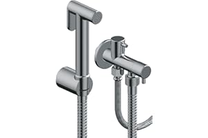 Conjunto Higiénico WC - Grifo Bidet Monomando Empotrado - Ducha Higiénica para Inodoro - Latón Cromado - Flexible Anti-Twist -Soporte y Llave de Escuadra – 3 Años de Garantía Fluvia