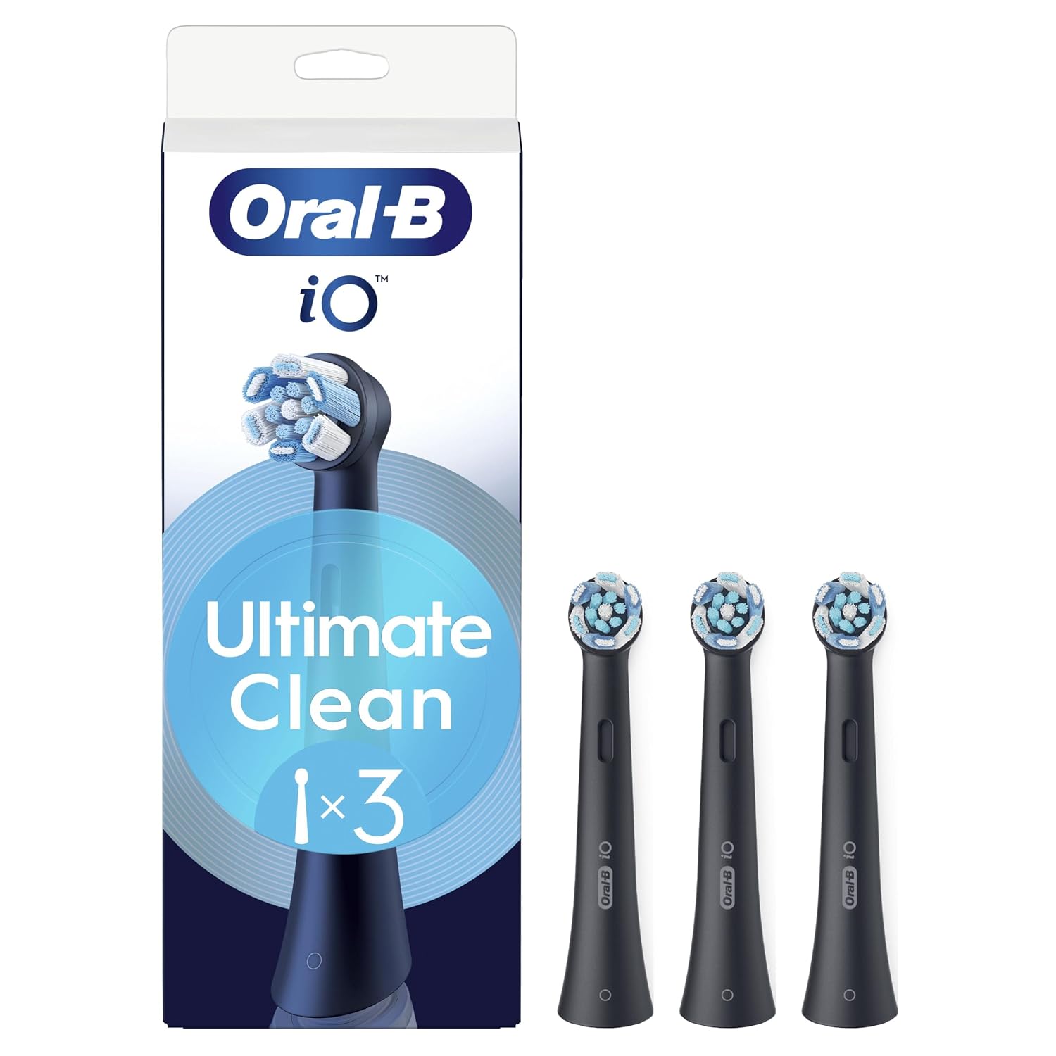 Oral-B Testine di Ricambio iO Series Ultimate Clean Black, 3 Testine Rotonde Originali per Spazzolino Elettrico, setole CrissCross, rimozione della placca | 3 Testine di Ricambio per Spazzolino Elettrico, Rotonde Originali, Rimozione Profonda Della Piastra Batterica, Pulizia Denti