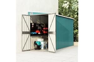Norheim Cobertizo de Jardín Pared, Cobertizo de Almacenamiento Metalico, Casetas Jardin Exteriores, Cobertizo de Herramientas, con Puerta con Cerradura, Cobertizo de Acero Verde 118x288x178cm