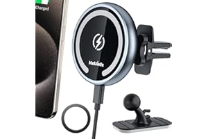 MAGJIEYX für MagSafe Autohalterung mit Ladefunktion, 15W Handyhalterung Auto Ladegerät 360° Drehung Kabelloses Kfz Halter mit Starker Magnet Schnelles Laden für iPhone 16 15 14 13 12 Serie Grau
