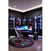 Perk Gamer Halısı Ş&ouml;nil Pamuk Tabanlı Kaymaz Yuvarlak Gaming Oyuncu Odası Halısı 100x100