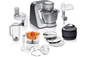 ‎BOSCH Bosch Küchenmaschine Serie 4, Schüssel 3,9 L spülmaschinenfest, Mixer 1,25 L, Fleischwolf, Zitruspresse, Knethaken, Rührbesen, Durchlaufschnitzler, 3 Scheiben, 900 W, Anthrazit/Silber, MUM56340