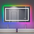 AICA Miroir De Salle De Bain LED Avec Bluetooth 80 X 60cm, Miroir Salle De Bain Avec Horloge 3 Couleurs Dimmable Anti-buée, Miroir Avec Interrupteur Tactile Étanche IP44 - 9